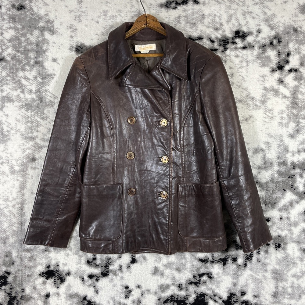 Vintage Brooks Brothers Leather Jacket Womens Size Large Double Breasted Pilot